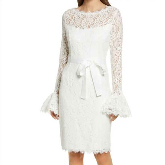 Nue by Shani Ivory Long Sleeve Floral Lace Sheath Dress Size: 2 - Picture 1 of 10